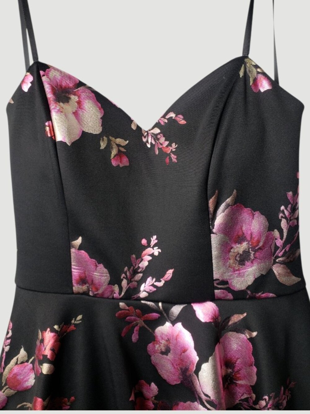 B.Darlin Strapless Floral Fit & Flare Dress Black/ fuschia Size 11/12 - Picture 11 of 12